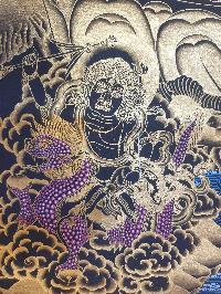 Thangka Painting Of Yellow Jambhala, [real Gold]