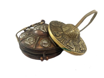 Om Mani Padme Hum Carved Tingsha With Metal Cover