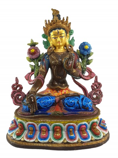 Buddhist Statue Of White Tara, [traditional Color Finishing] With [painted Face]