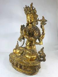 [old Stock] Statue Of Chenrezig, [full Fire Gold Plated]