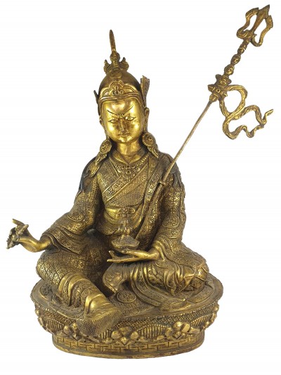 [old Stock], Buddhist Statue Of Padmasambhava, [full Gold Plated], [antique Finishing]