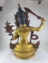 Buddhist Statue Of Manjushri [full Gold Plated] And [painted Face]