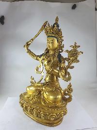 Buddhist Statue Of Manjushri [full Gold Plated] And [painted Face]