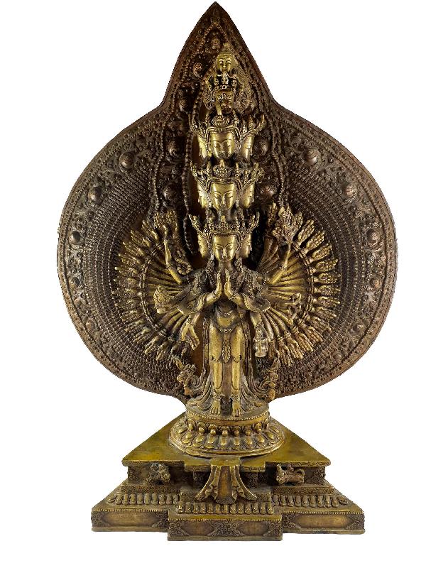 Buddhist Statue Of Sahasrabhuja Avalokitesvara, Bronze Finishing