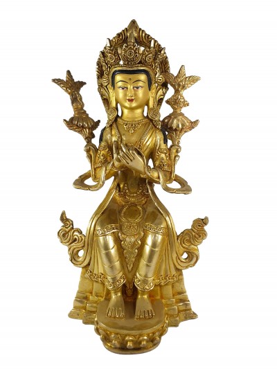 Buddhist Statue Of Maitreya Buddha, [full Gold Plated] And [painted Face]