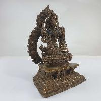 Buddhist Miniature Statue Of White Tara On A Thrown With Flower Background [chocolate Oxidized]