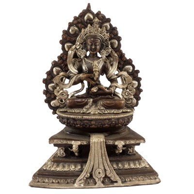 Buddhist Miniature Statue Of Vajrasattva On A Thrown With Flower Background [full Gold Plated]