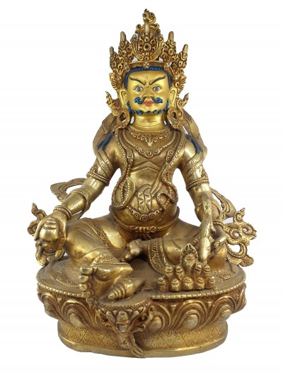 Buddhist Statue Of Yellow Jambhala [full Fire Gold Plated], [painted Face]