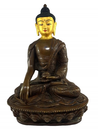 Buddhist Statue Of Shakyamuni Buddha [chocolate Oxidized], [painted Face]