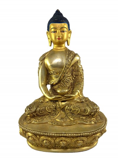 Buddhist Statue Of Amitabha Buddha [gold Plated], [painted Face]