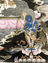 Thangka Painting Of Yellow Jambhala, Lamas Art, [24 Carat Gold], Modern Color