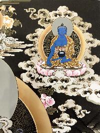 Thangka Painting Of Yellow Jambhala, Lamas Art, [24 Carat Gold], Modern Color