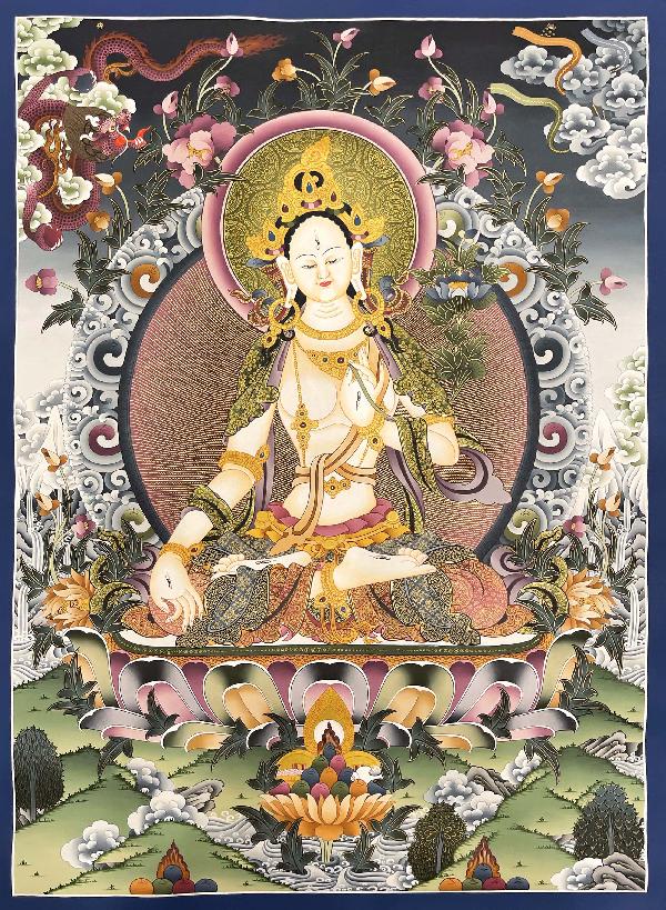 Thangka Painting Of White Tara, Lamas Art, [24 Carat Gold], Tradition Color