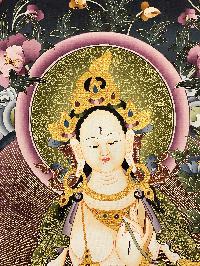 Thangka Painting Of White Tara, Lamas Art, [24 Carat Gold], Tradition Color