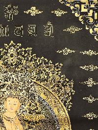 Thangka Painting Of Manjushri, [24 Carat Gold], Black And Gold