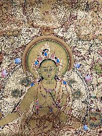 Thangka Painting Of Green Tara, Lamas Art [24 Carat Gold Full Gold]
