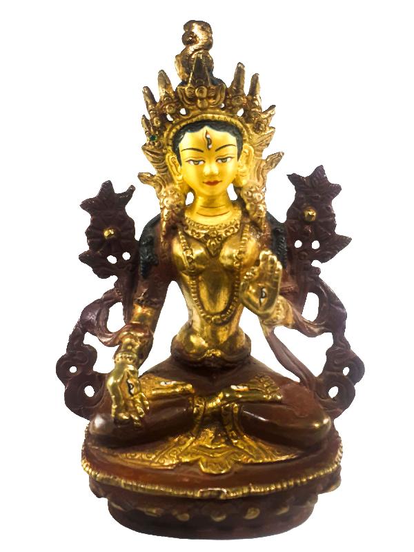 Buddhist Statues Of White Tara, [partly Gold Plated], [painted Face]