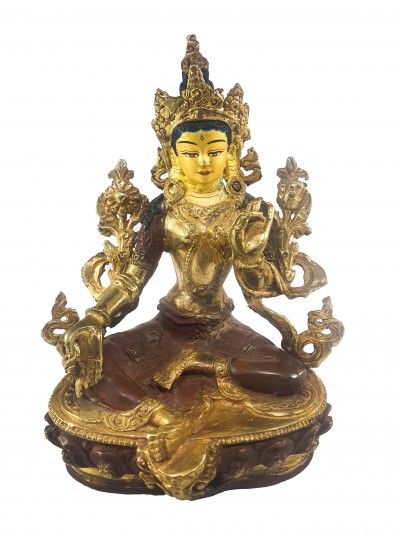 Buddhist Statues Of Green Tara, [partly Gold Plated], [painted Face]