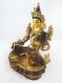 Buddhist Statues Of Green Tara, [partly Gold Plated], [painted Face]