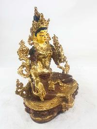 Buddhist Statues Of Green Tara, [partly Gold Plated], [painted Face]