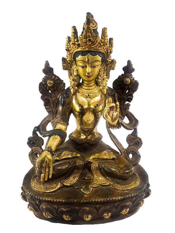 Buddhist Statues Of White Tara, [partly Gold Plated], [painted Face]