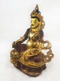 Buddhist Handmade Statues Of Yellow Jambhala, Extra Gold On Base [partly Gold Plated], [painted Face]
