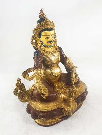 Buddhist Handmade Statues Of Yellow Jambhala, Extra Gold On Base [partly Gold Plated], [painted Face]