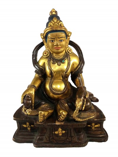 [old Stock], Buddhist Statue Of Yellow Jambhala, [partly Gold Plated], [painted Face]