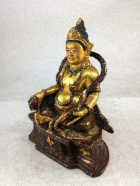 [old Stock], Buddhist Statue Of Yellow Jambhala, [partly Gold Plated], [painted Face]
