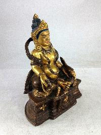 [old Stock], Buddhist Statue Of Yellow Jambhala, [partly Gold Plated], [painted Face]