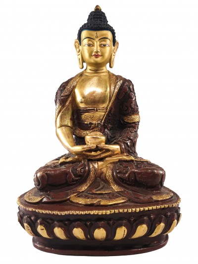 Buddhist Statue Of Amitabha Buddha, [partly Gold Plated], [painted Face]