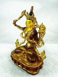 Buddhist Statue Of Manjushri, [partly Gold Plated], [painted Face]