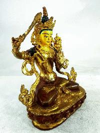 Buddhist Statue Of Manjushri, [partly Gold Plated], [painted Face]