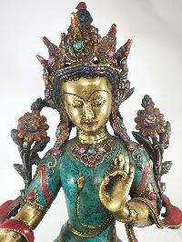 Buddhist Statue Of Green Tara, [sand Casting, Stone Setting