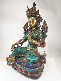 Buddhist Statue Of Green Tara, [sand Casting, Stone Setting