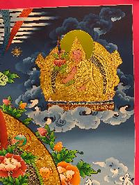 Buddhist Hand Painted Thangka Of [white Tara], [real Gold], Lamas Art, Three Long Life Deities