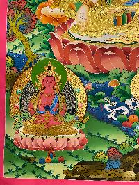 Buddhist Hand Painted Thangka Of [white Tara], [real Gold], Lamas Art, Three Long Life Deities