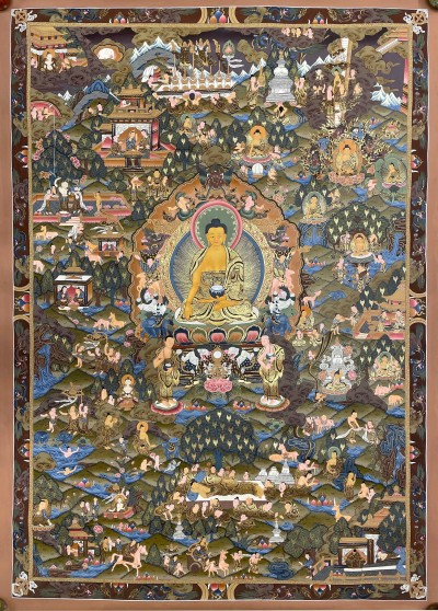 Buddist Hand Painted Thangka Of [buddha Life Story], [real Gold], Lamas Art