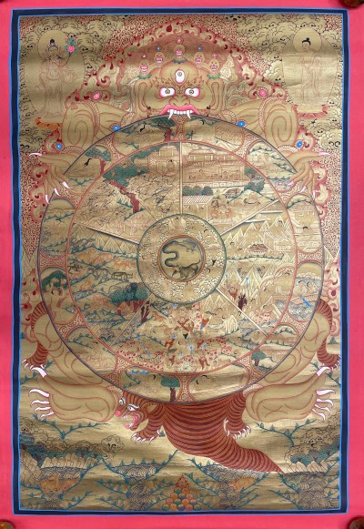 Buddist Hand Painted Thangka Of [wheel Of Life], [real Gold], Lamas Art