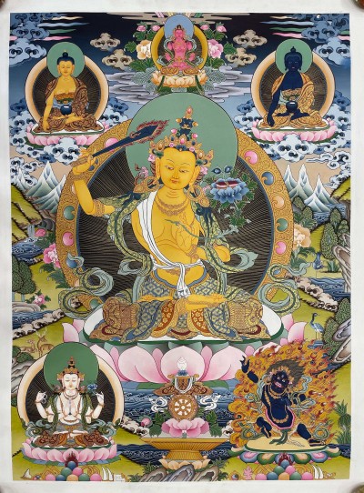 Buddist Hand Painted Thangka Of [manjushri], [real Gold], Lamas Art