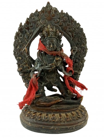 Buddhist Statue Of Mahakala Four Arms, [antique Finishing]