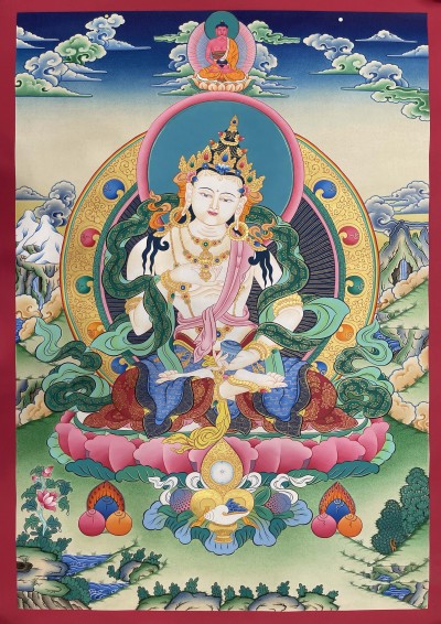 Buddhist Hand Painted Thangka Of Vajrasattva, [real Gold], Lamas Art