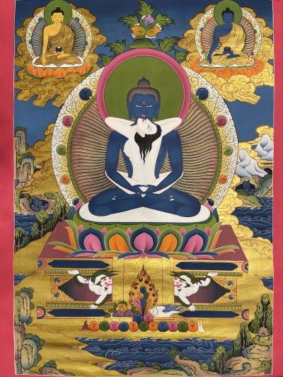 Buddhist Hand Painted Thangka Of Samantabhadra, [real Gold], Lamas Art
