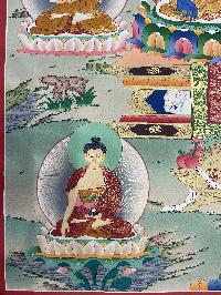 Buddhist Hand Painted Thangka Of Medicine Buddha, [real Gold], Lamas Art