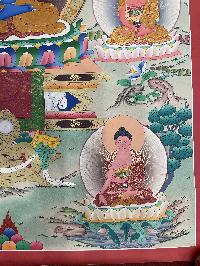 Buddhist Hand Painted Thangka Of Medicine Buddha, [real Gold], Lamas Art