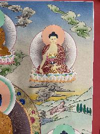 Buddhist Hand Painted Thangka Of Medicine Buddha, [real Gold], Lamas Art
