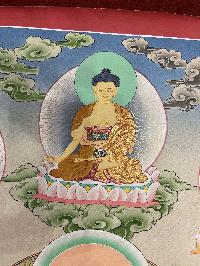 Buddhist Hand Painted Thangka Of Medicine Buddha, [real Gold], Lamas Art