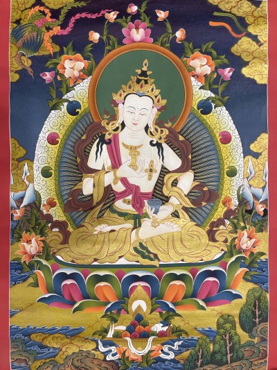 Buddhist Hand Painted Thangka Of Vajrasattva, [real Gold], Lamas Art