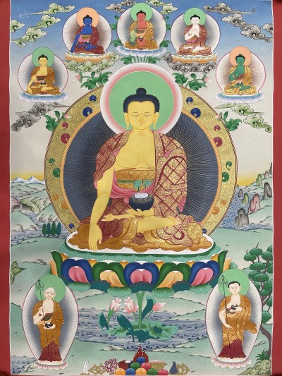 Buddhist Hand Painted Thangka Of Shakyamuni Buddha, [real Gold], Lamas Art