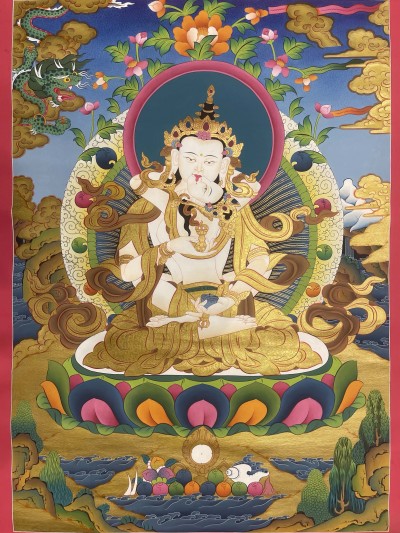 Buddhist Hand Painted Thangka Of Vajrasattva With Consort, [shakti], Yab-yum, [real Gold], Lamas Art